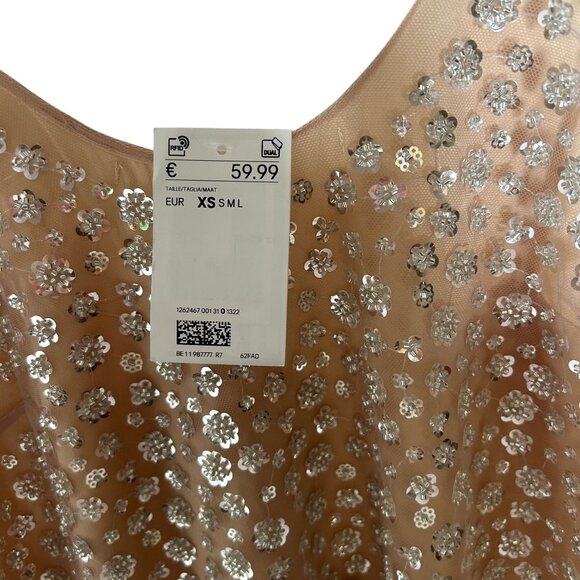 h&m Floral Sequined Dress in Women's Size XS in Beige & Silver New With Tags! - Picture 3 of 5